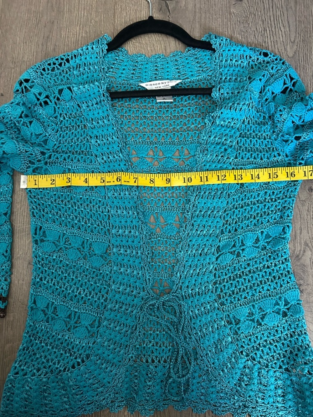 Bianca Nygard Turquoise Knit Boho Crochet Lace Open Cardigan Layer - Picture 8 of 9